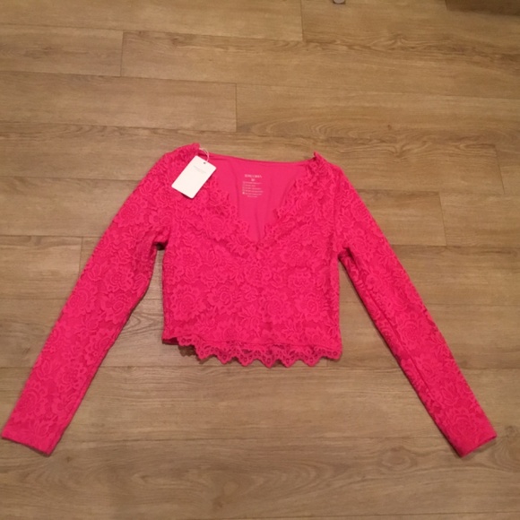 NWT REORIA Pink Lace Long Sleeve Y2K Crop Top Size Medium - Picture 6 of 8